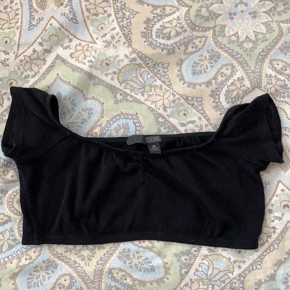 DollsKill Black Over The Shoulder Crop Top - Picture 2 of 4